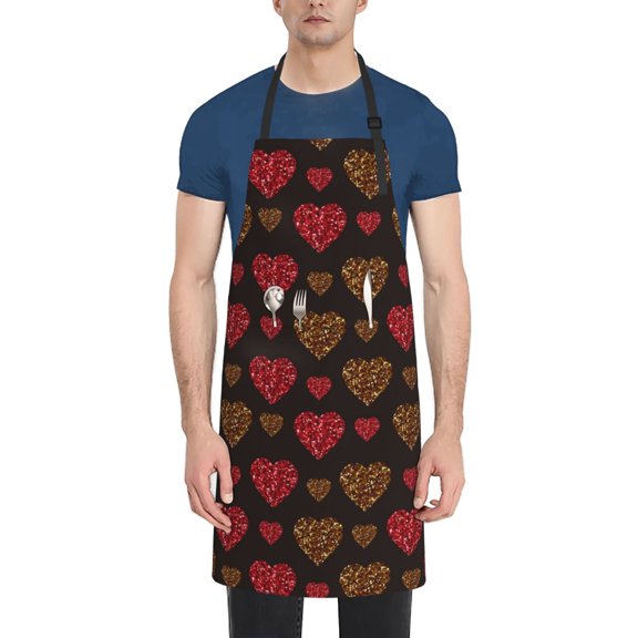 Vsdgher Gold Glitter Heart Waterproof Apron with 2 Pockets Kitchen Chef Aprons Bibs for Grooming Cooking Baking Painting Gardening