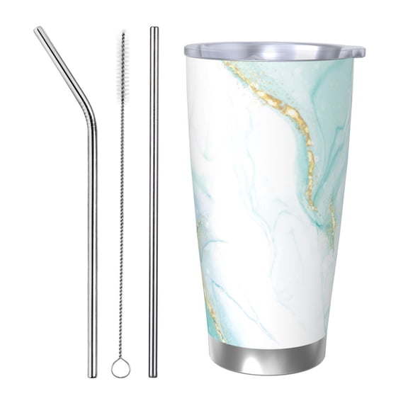 Vsdgher Gold Lines Marble Watercolor 20 Oz Stainless Steel Vacuum Insulated, Travel Mug Coffee Cup for Home, Office, Outdoor Works Great for Ice Drinks and Hot Beverage -Straw Three-piece Set