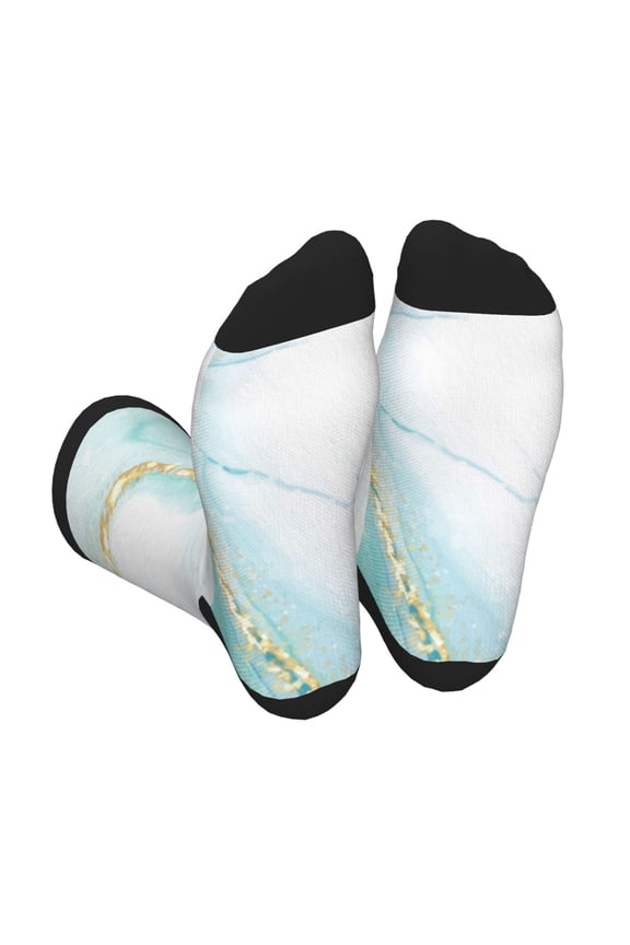 Gold Lines Marble Watercolor Unisex Crew Socks Lightweight Breathable Ventilation Ankle Socks, Mid-calf socks for Daily