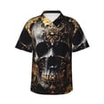 thumbnail image 1 of Vsdgher Gold Pattern Black Skull Print Men's Hawaiian Shirts Button Down Tropical Holiday Beach Shirts Vacation Clothes,Large, 1 of 7