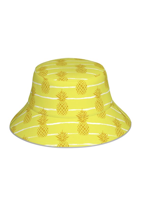 Gold Pineapple Print Bucket Hat for Men&Women Bucket Hat Reversible Summer Double-Side-Wear Travel Gardening, Beach, Camping, Hiking, Fishing Cap