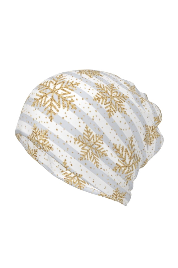 Gold Snowflake Slouchy Beanie Hat for Men/Women, Skull Cap Chemo Cap Night Sleeping Cap