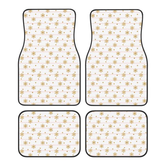 Vsdgher Gold Snowflake Stripes Car Foot Mat Set of 4 Pieces Universal Floor Liner Car Accessories Fits Most Cars, Trucks, Vans, sedans, SUV
