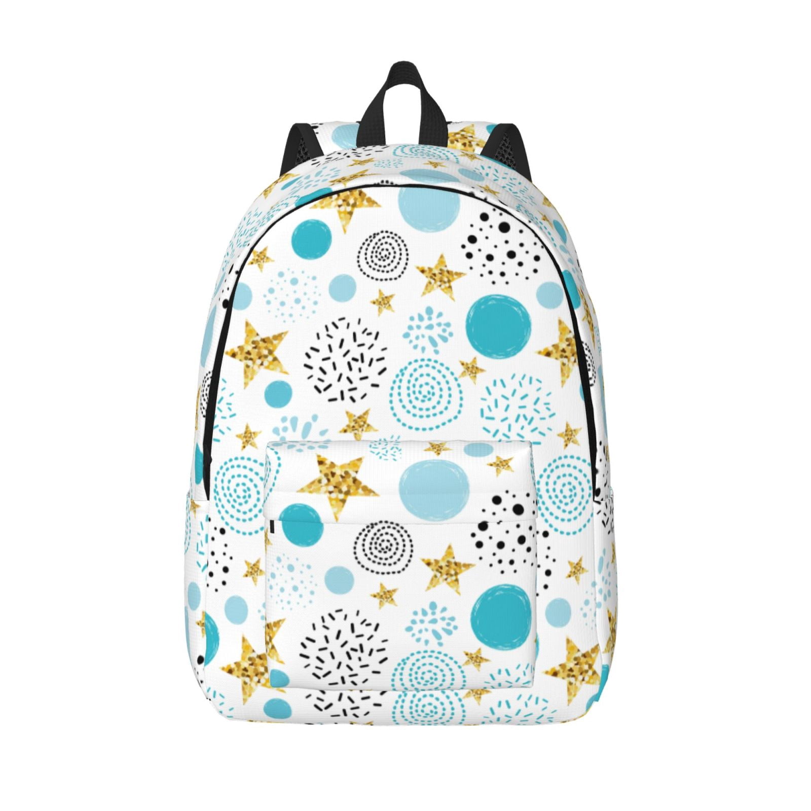 Vsdgher Gold Stars Blue Dots Pattern Print Canvas Backpack Travel 