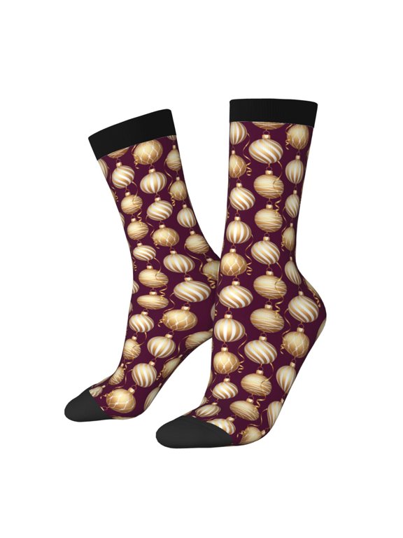 Golden Christmas Balls Crew Socks for Men & Women, Breathable Casual Athletic Ankle Socks