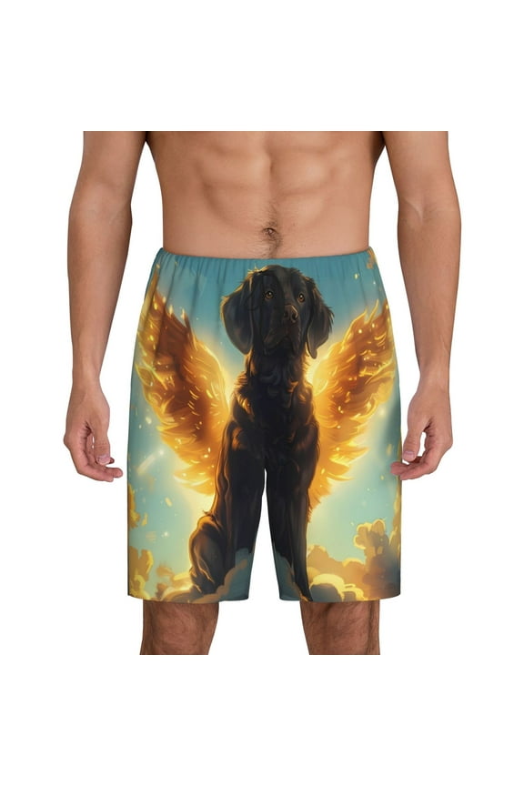 Golden Cloud Winged Dog Print Men's Pajama Shorts Lounge Bottoms Sleep Shorts Elastic Waist Lightweight PJ Shorts with Pockets-XX-Large
