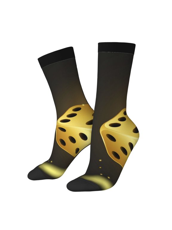 Golden Dice Crew Socks for Men & Women, Breathable Casual Athletic Ankle Socks