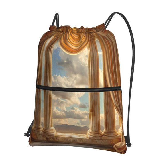 Vsdgher Golden Drapes Pillars Clouds Drawstring Backpack Water Resistant String Bag Sports Sackpack Gym Sack for Men Women