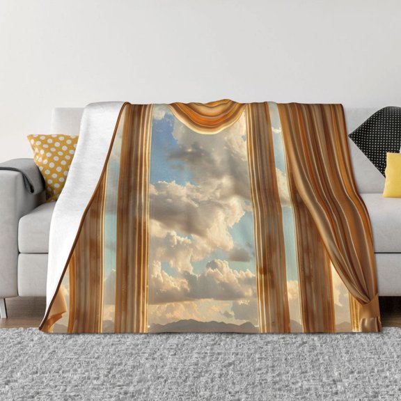Vsdgher Golden Drapes Pillars Clouds Pattern Fleece Throw Blanket, Horizontal Fleece Bedding Home Decor for Couch & Bed All Season Use -80"x60"