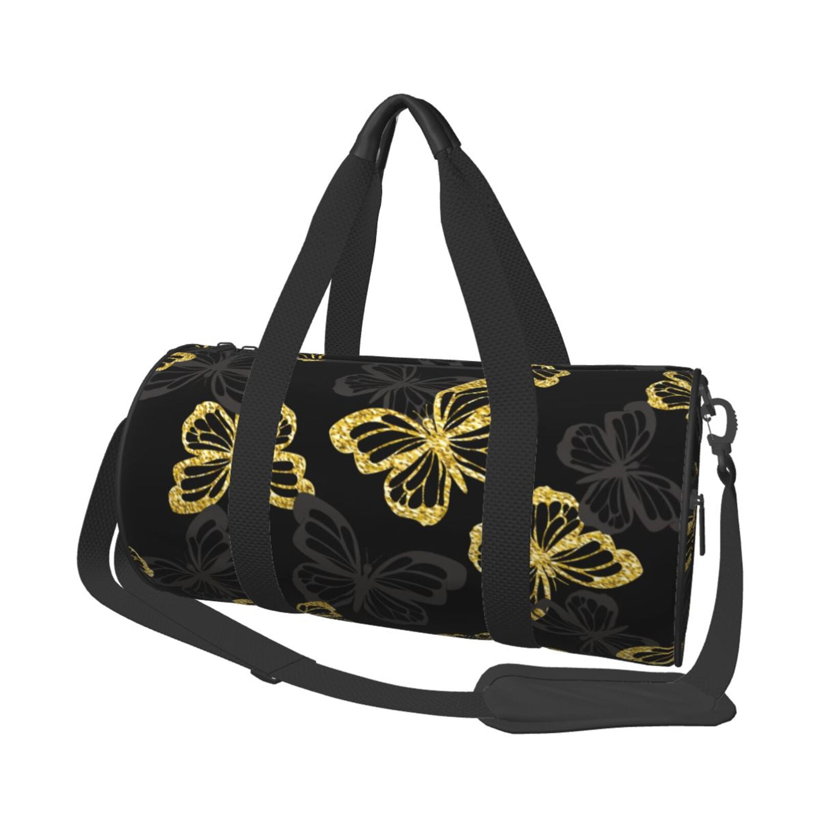 Vsdgher Golden Glitter Butterflies 45L Foldable Duffel Bag, Sports Gym Bag,Overnight Bag, Portable Weekender Bag for Airplanes