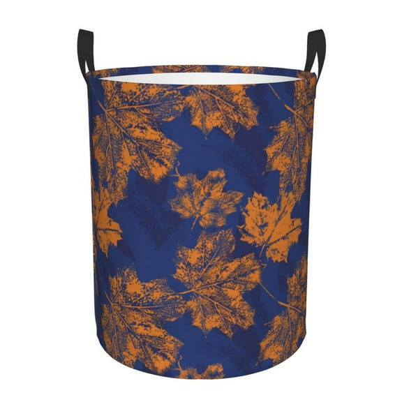 Vsdgher Golden Maple on Navy Blue Waterproof Round Large Laundry Basket -Toy Storage Basket, Perfect as Hamper, Kids Room Storage, and Toy Containment-