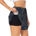 thumbnail image 1 of Vsdgher Golden Peonies Print Women's Running Double Layer Shorts High Waisted with Pockets Elastic Yoga Workout Athletic Gym Sports, 1 of 8