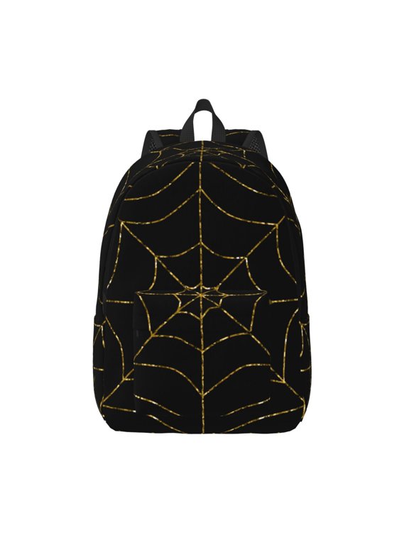 Golden Spider Web Print Canvas Backpack Travel Rucksack Unisex Knapsack 15.7/17.7Inch Laptop Backpack for Work,College -Small