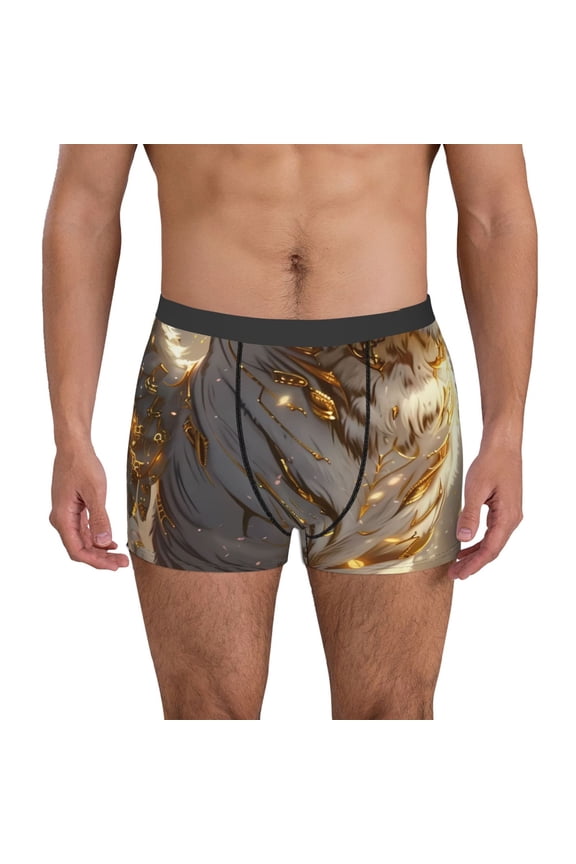 Golden White Tiger Pattern Men's Boxer Brief Underwear,Soft Funny Underwear for Men-Medium