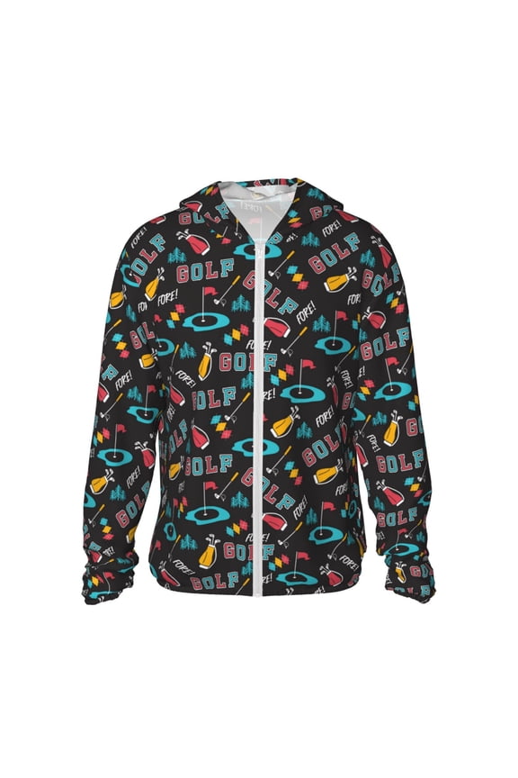 Golf Accessories Print Adult Hoodie Shirts Rash Guard for Men Women,Long Sleeve Sun Protection Fishing Shirts for Athletic Running Swim-Small