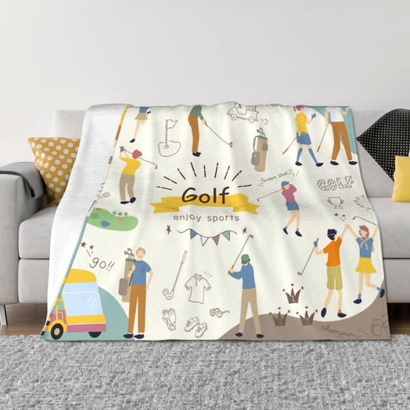 Vsdgher Golf Icons And Golfer Pattern Fleece Throw Blanket, Horizontal Fleece Bedding Home Decor for Couch & Bed All Season Use -50"x40"