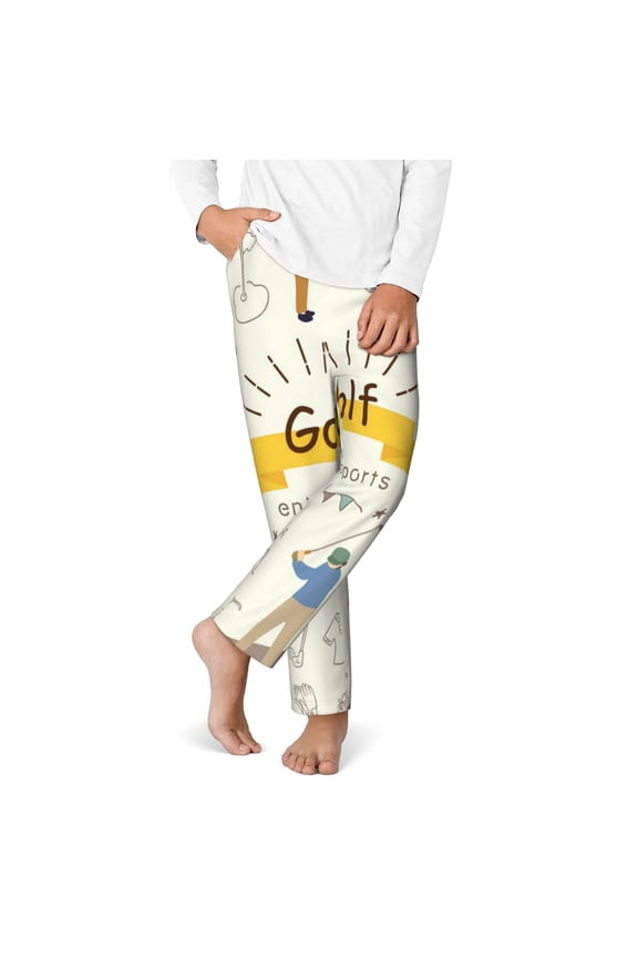 Golf Icons And Golfer Print Kids Pajama Pants,Long Sleep Plaid Pants Soft Lounge Pj Bottoms Sleep Pants with Pockets-Large