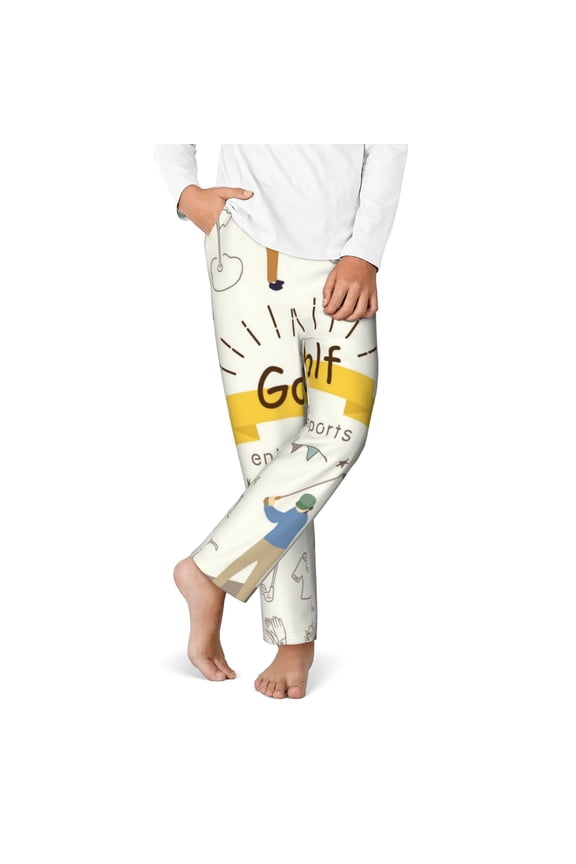 Golf Icons And Golfer Print Kids Pajama Pants,Long Sleep Plaid Pants Soft Lounge Pj Bottoms Sleep Pants with Pockets-Large