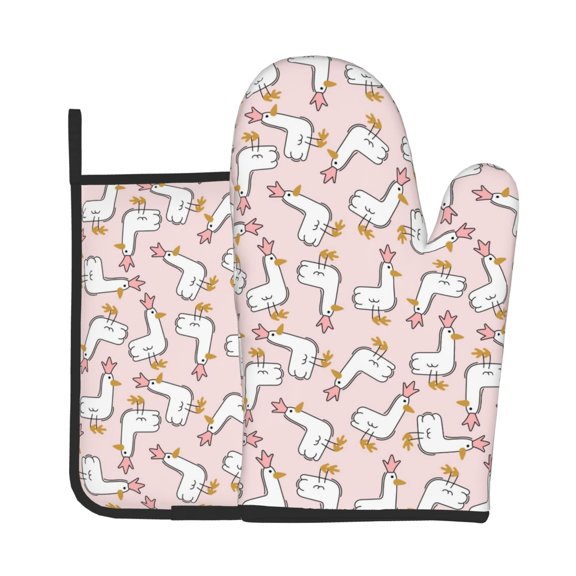 Vsdgher Goose Queen Oven Mitts and Pot Holders 2 pcs Set,High Heat Resistant Kitchen Oven Glove for Baking and Cooking