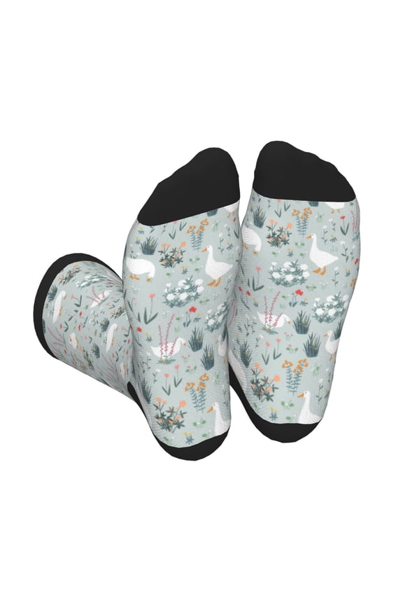 Goose and Doodle Flowers Unisex Crew Socks Lightweight Breathable Ventilation Ankle Socks, Mid-calf socks for Daily