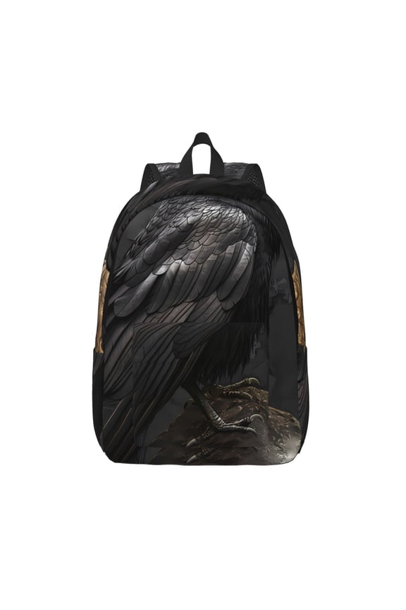 Gothic Raven Portrait Print Canvas Backpack Travel Rucksack Unisex Knapsack 15.7/17.7Inch Laptop Backpack for Work,College -Small