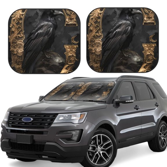Vsdgher Gothic Raven Portrait Print Car Windshield Sun Shade, Reflective Sunshade Window Sunshade Sun Visor Protector Fit for Cars,Trucks,SUVs-Small