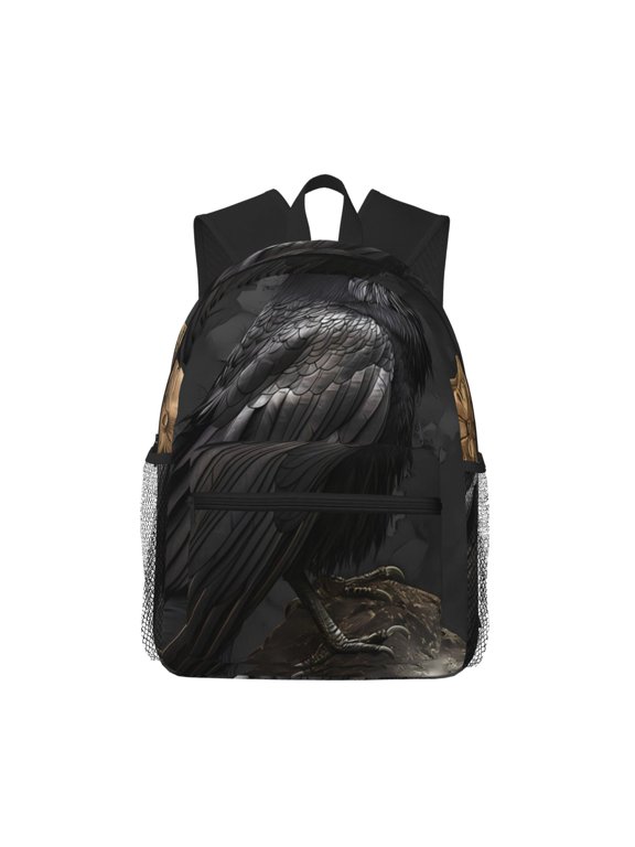 Gothic Raven Portrait Unisex Large Capacity Bookbag, Schoolbag, Casual Daypack for High School, College, Teens, Travel, Work