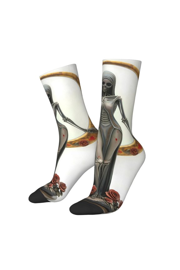 Gothic Skeleton With Roses Crew Socks for Men & Women, Breathable Casual Athletic Ankle Socks