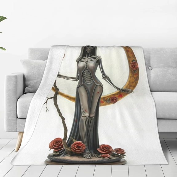 Vsdgher Gothic Skeleton With Roses Ultra-Soft Micro flannel Blanket Throw Blankets for Couch Sofa, Bed (4 sizes)-40"x30"