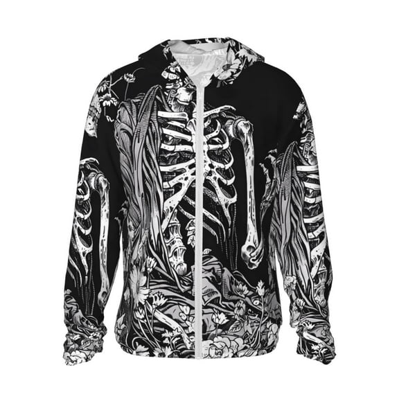 Vsdgher Gothic Skull Floral Art Print Adult Hoodie Shirts Rash Guard for Men Women,Long Sleeve Sun Protection Fishing Shirts for Athletic Running Swim-Small