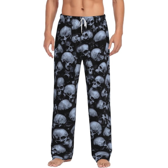 Vsdgher Gothic Skull Print Mens Pajama Pants Sleep & Lounge Pants, PJ Bottoms With elastic waistb and Pockets