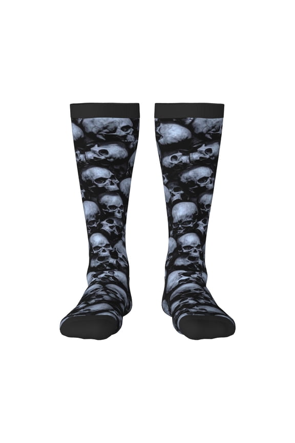 Gothic Skull Print Thigh High Socks Extra Long Stretchy Sock Women Over Knee High Opaque Stocking Daily Wear