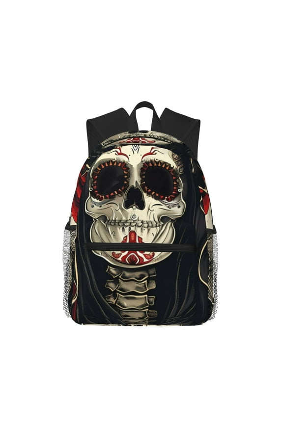 Gothic Skull With Roses Unisex Large Capacity Bookbag, Schoolbag, Casual Daypack for High School, College, Teens, Travel, Work