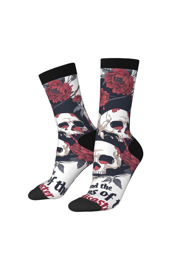 Gothic Skulls And Roses Crew Socks for Men & Women, Breathable Casual Athletic Ankle Socks