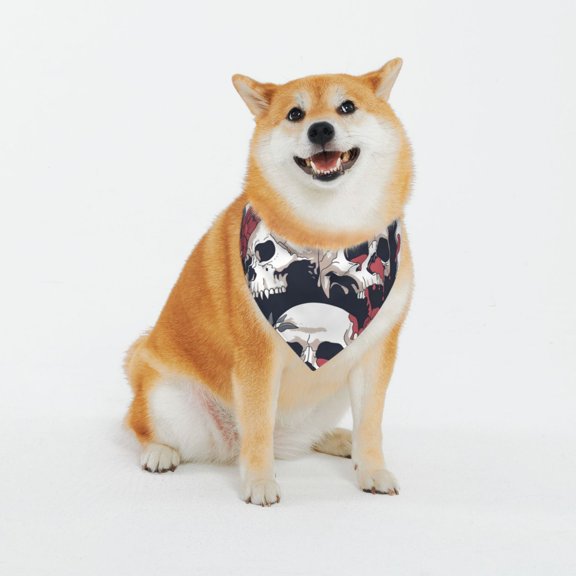 Vsdgher Gothic Skulls And Roses Dog Bandana Custom Dog Scarf Breathable Puppy Kerchief with Adjustable Bandana Bib for Dog and Cat-X-Large