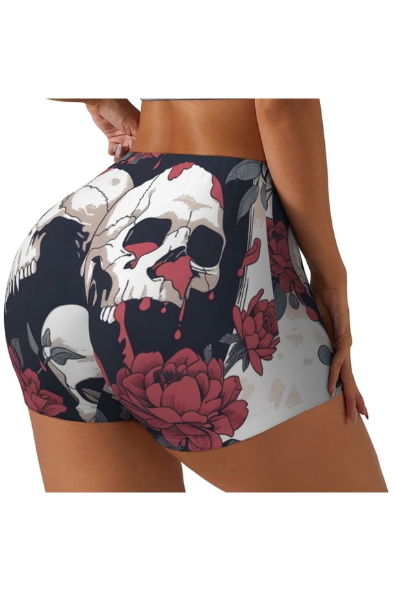 Gothic Skulls And Roses Workout Shorts for Women Seamless Soft Smooth Gym Yoga Scrunch Active Exercise Fitness Shorts-Medium