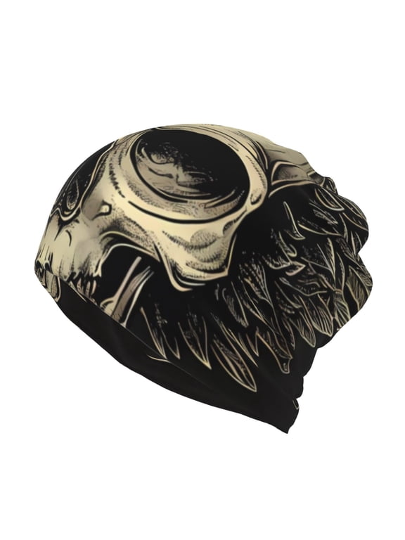 Gothic Winged Skull Slouchy Beanie Hat for Men/Women, Skull Cap Chemo Cap Night Sleeping Cap