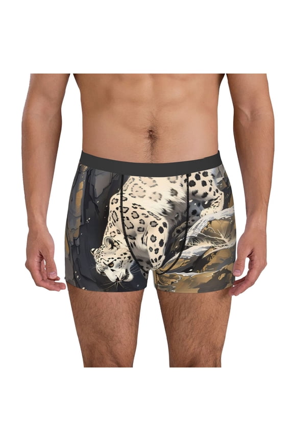 Graceful Snow Leopard Pattern Men's Boxer Brief Underwear,Soft Funny Underwear for Men-Medium