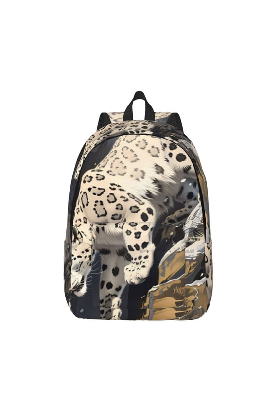Graceful Snow Leopard Print Canvas Backpack Travel Rucksack Unisex Knapsack 15.7/17.7Inch Laptop Backpack for Work,College -Small