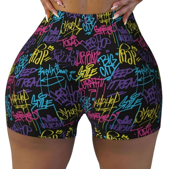 Vsdgher Graffiti Art print Workout Shorts for Women Seamless Soft Smooth Gym Yoga Scrunch Active Exercise Fitness Shorts