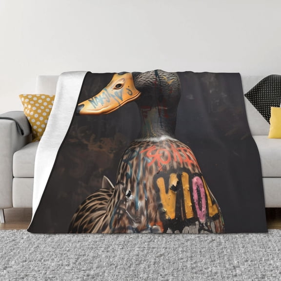 Vsdgher Graffiti Cool Duck Pattern Fleece Throw Blanket, Horizontal Fleece Bedding Home Decor for Couch & Bed All Season Use -50"x40"