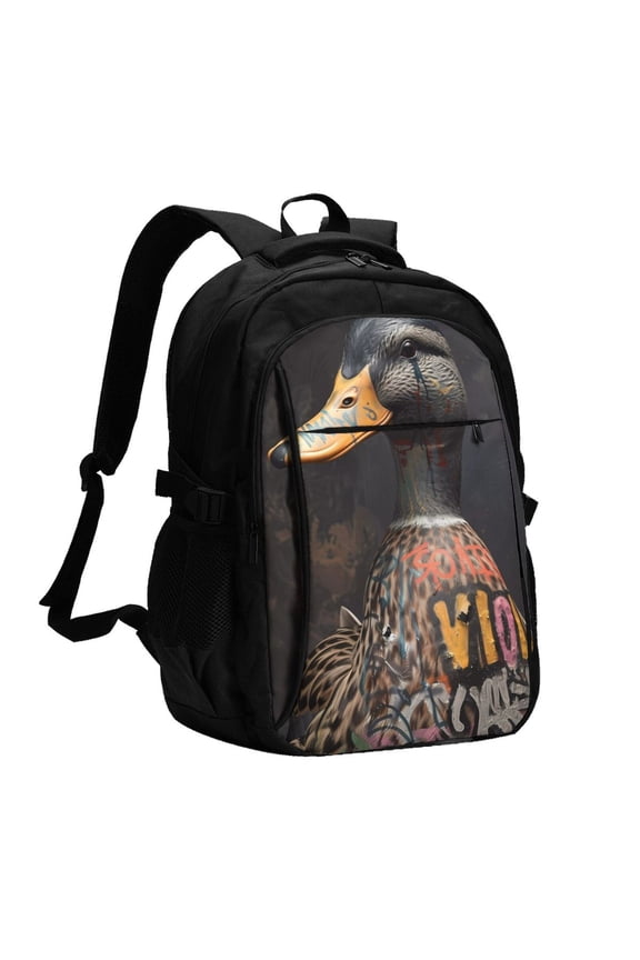 Graffiti Cool Duck Print Travel Laptop Backpack, Laptops Backpack with USB Charging Port, Water Resistant Computer Bag Gift for Men & Women