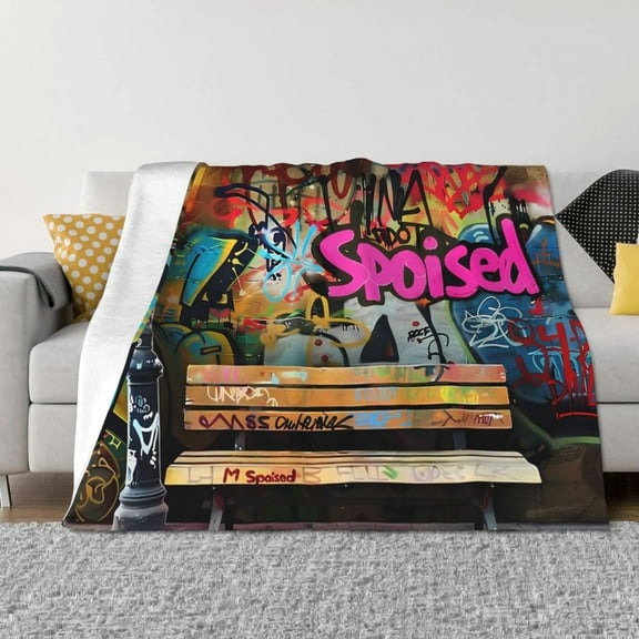 Vsdgher Graffiti Lamp Urban Scene Pattern Fleece Throw Blanket, Horizontal Fleece Bedding Home Decor for Couch & Bed All Season Use -40"x30"