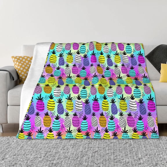 Vsdgher Graffiti Pineapples Pattern Fleece Throw Blanket, Horizontal Fleece Bedding Home Decor for Couch & Bed All Season Use -40"x30"