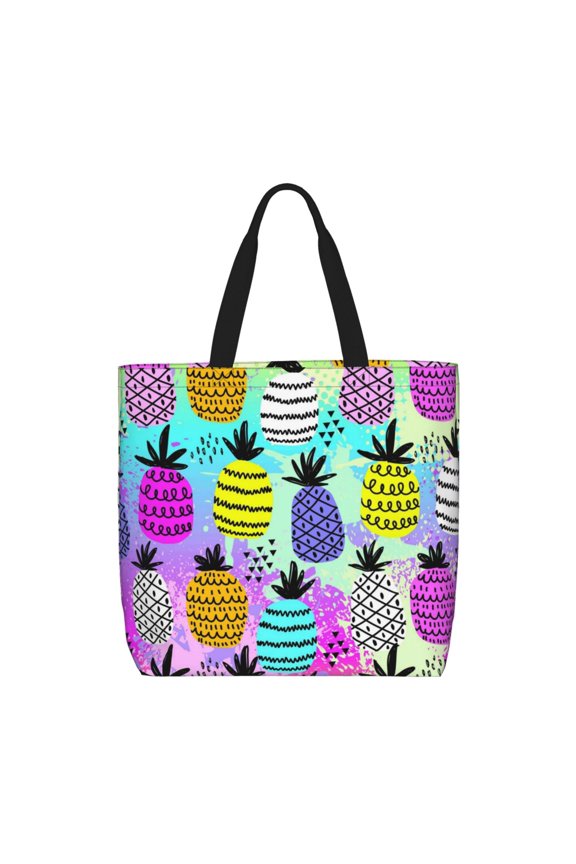 Graffiti Pineapples print Tote Bag for Women Shoulder Bag with Zipper Large Shoulder Bag Handle Handbag Portable Washable for Travel, Work