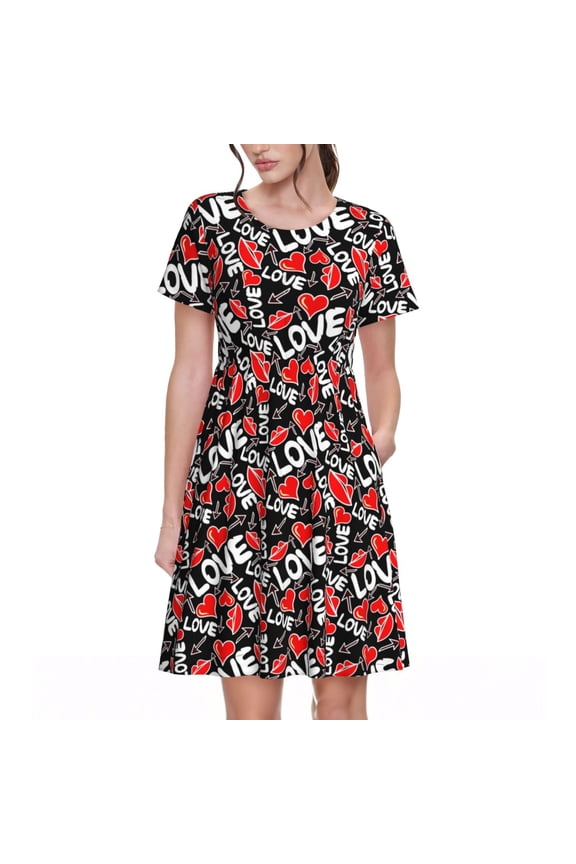 Graffiti Valentine Day for Womens Summer 2025 Casual Midi Maxi Dresses Lightweight Short Sleeve Round Neck Beach Dress -3X-Large
