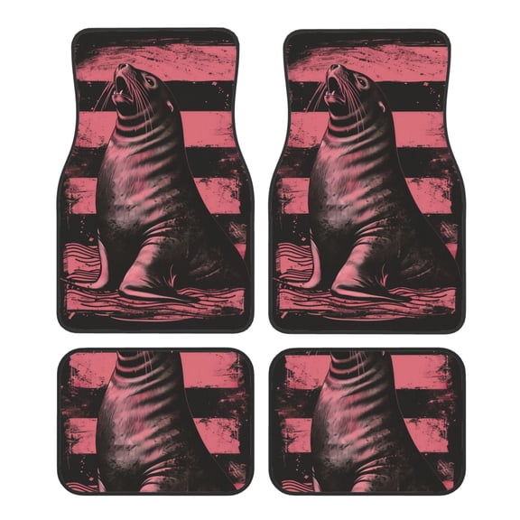 Vsdgher Graphic Seal On Stripes Car Foot Mat Set of 4 Pieces Universal Floor Liner Car Accessories Fits Most Cars, Trucks, Vans, sedans, SUV