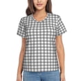 thumbnail image 1 of Vsdgher Gray Checkboard Women Shirts V Neck Short Sleeve Tops T-Shirt Basic Tees, S to 3XLSmall, 1 of 5