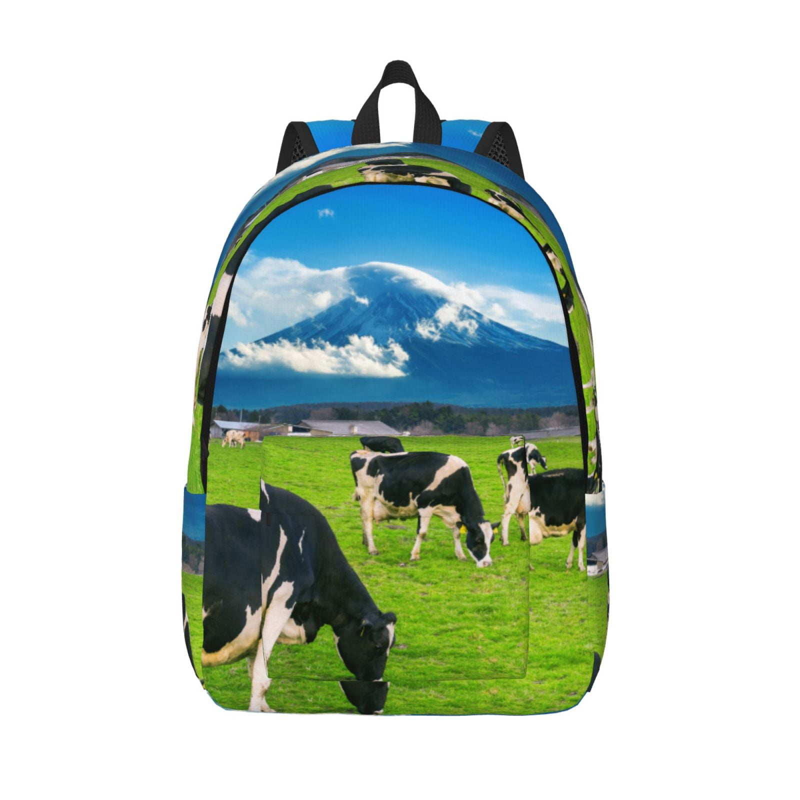 Vsdgher Grazing Cows Mountain View Print Canvas Backpack Travel Rucksack Unisex Knapsack 15.7/17.7Inch Laptop Backpack for Work,College -Medium