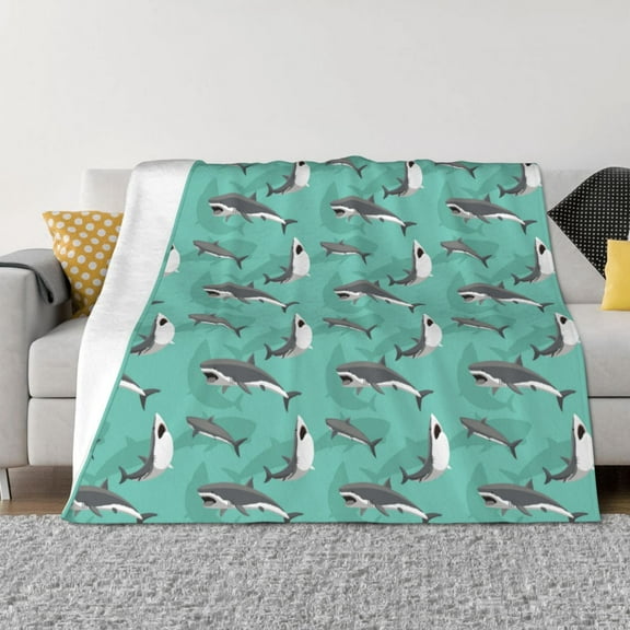 Vsdgher Great White Shark Pattern Fleece Throw Blanket, Horizontal Fleece Bedding Home Decor for Couch & Bed All Season Use -80"x60"